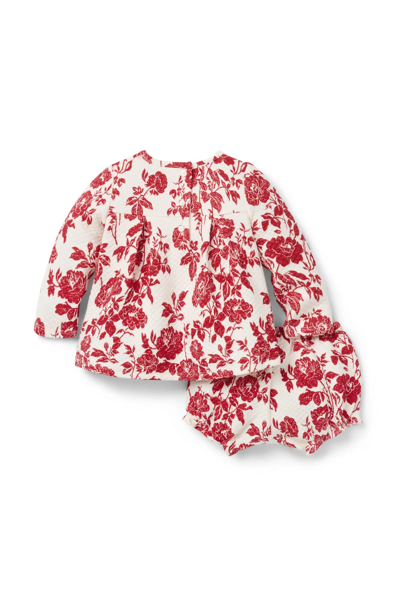 The Floral Quilted Bow Matching Baby Set in Red (12-18M) EUC