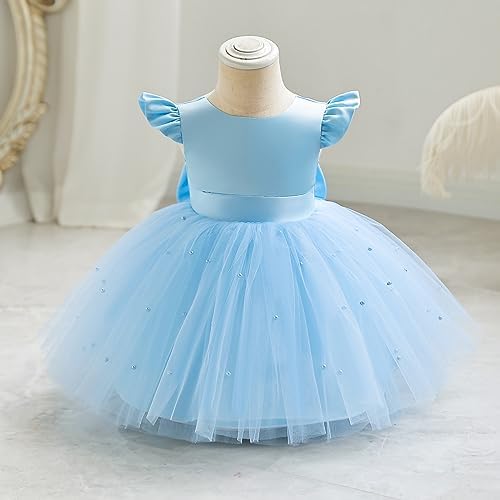 Baby Flower Dress Satin Pearls Tulle Bowknot Princess (NWT 18M)