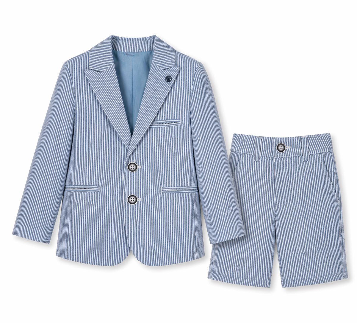 Boys Blue Stripe Cotton Shorts Suit (2T) EUC