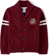 Boys Embroidered Varsity Cardigan - Burgundy - (3T) EUC