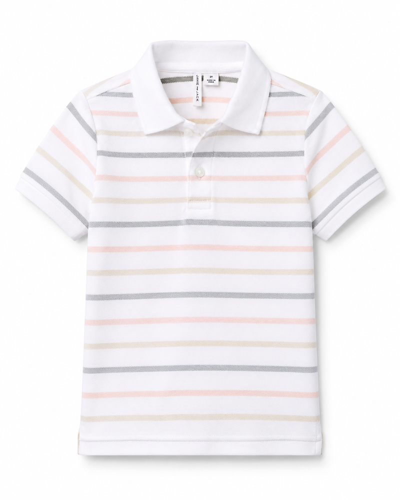 Ivory, Red, Pink Striped Polo  (3T) EUC