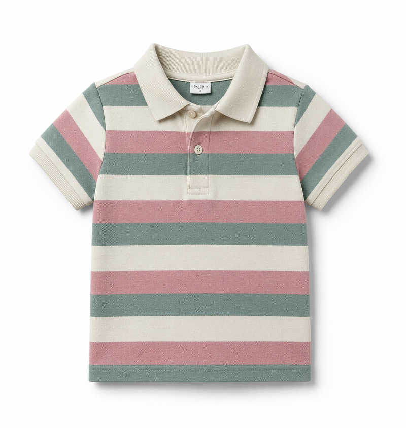 Ivory, Red, Pink Striped Polo  (3T) EUC
