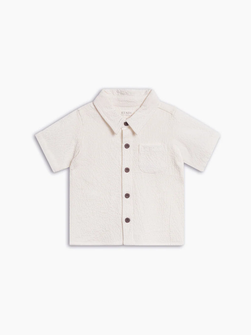 Landon Seersucker Collared Button Down Shirt- Off White (NWT 3T)