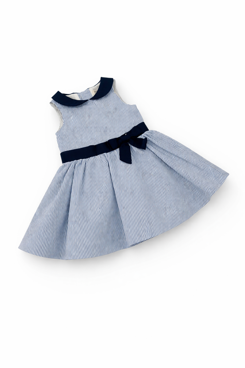 Baby Girls' Organic Peter Pan Collar Seersucker Blue (12-18M) EUC