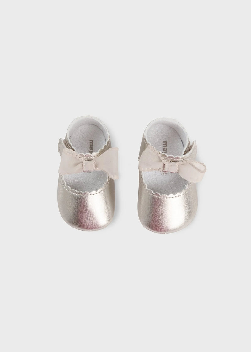 Bow Mary Jane For Newborn Girl - Champagne & Pink (Size 3-6M) EUC