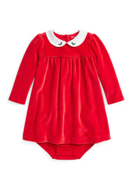 Red Velour Dress embroidered holly collar (Size 18m) EUC