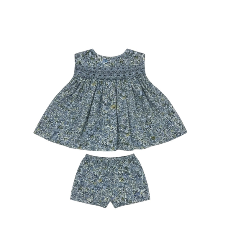 Rachel Riley Blue Smocked Cotton Dress with (12M) EUC