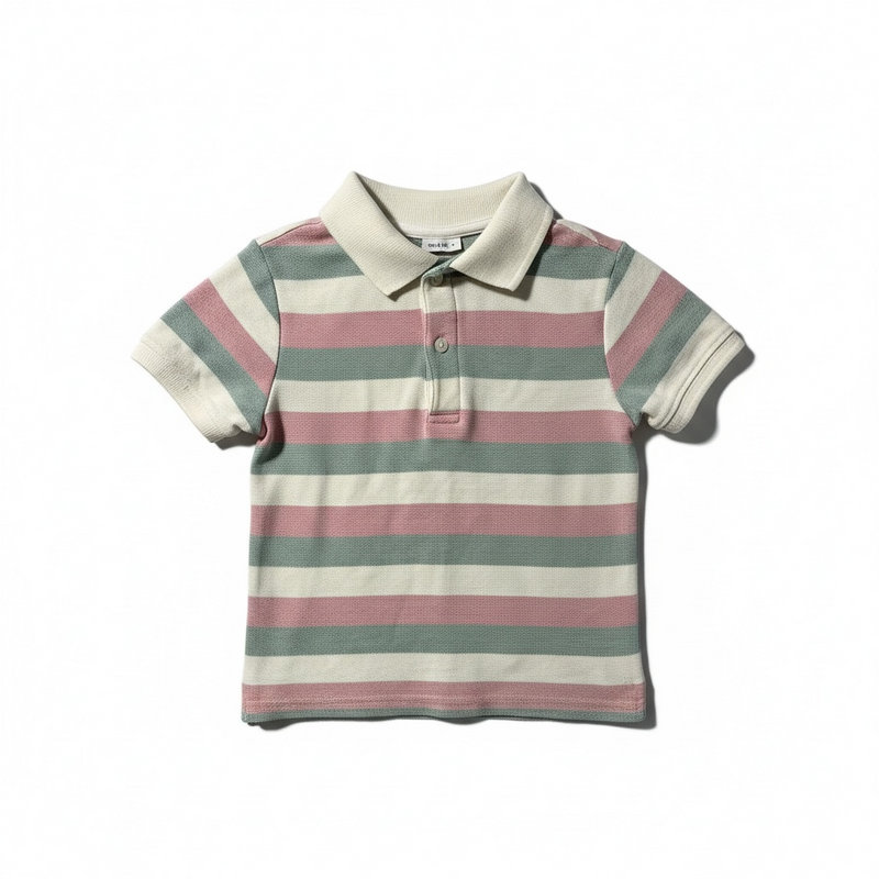 Ivory, Red, Pink Striped Polo with (3T) EUC