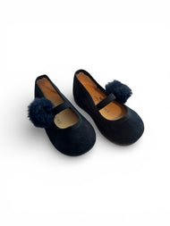 The Delphine Slipper in Black & Navy Suede with festive Pom (Size 9-12M) EUC