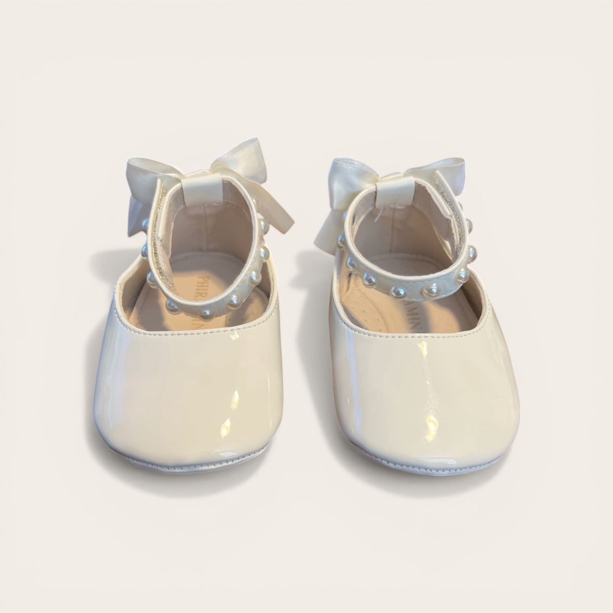 Baby Dress Shoes with Pearl Accent & Bow Ankle Strap (EUC 12-18M)