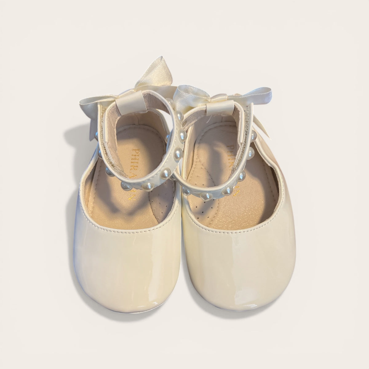 Baby Dress Shoes with Pearl Accent & Bow Ankle Strap (EUC 12-18M)