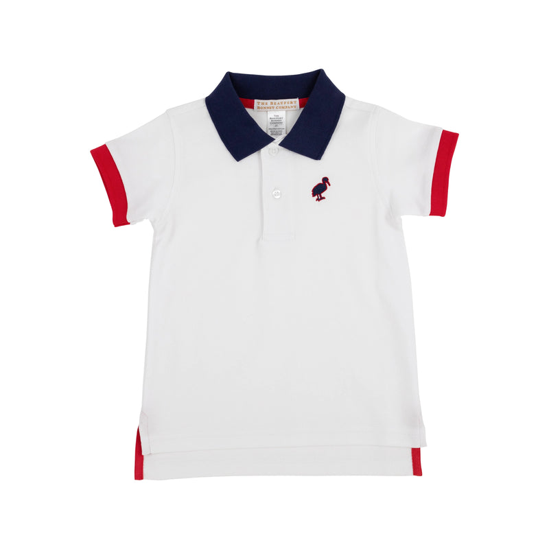 Prim & Proper Polo – White / Navy &  Red (EUC 3T)