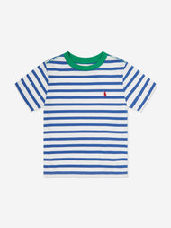 Boys Striped Logo T-Shirt in Blue (3T) EUC