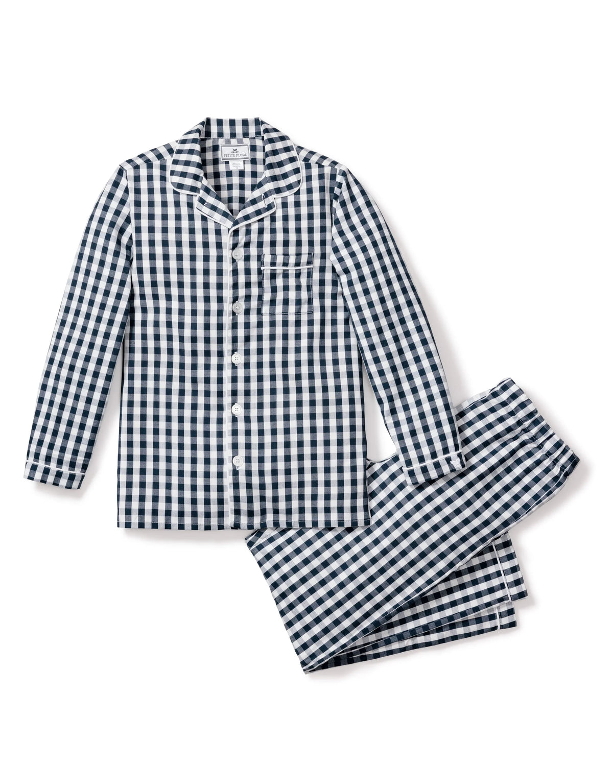 Kid's Twill Pajama Set in Navy Gingham (3T) EUC