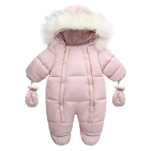 Baby Girl Winter Snowsuit Zipper Jumpsuit Hooded Snow (Pink, (12-18M) EUC