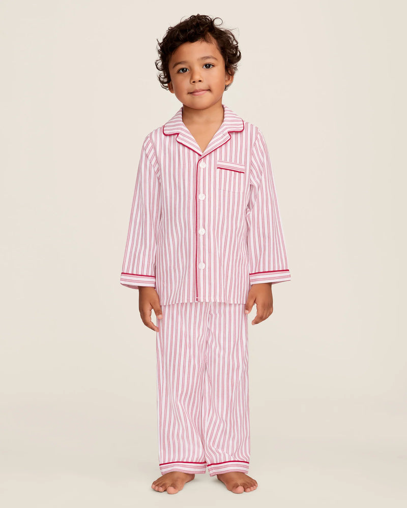 Kid's Twill Pajama Set in Multi Colors Ticking (Size 4T) EUC