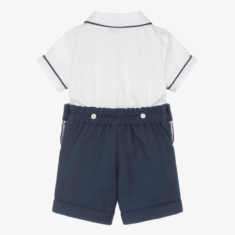 Boys Navy Blue & White Cotton Buster Suit (EUC 3T)