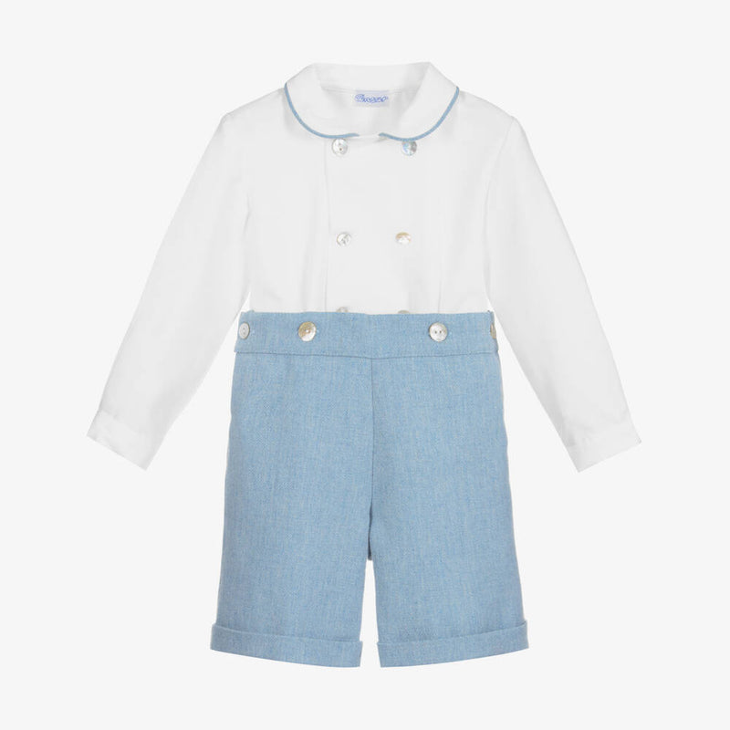 Boys Pale Blue & White Cotton & Wool Buster Suit (3T) EUC