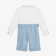 Boys Pale Blue & White Cotton & Wool Buster Suit (3T) NWT
