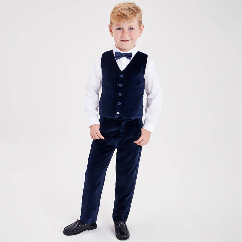 Boys Navy Blue Velvet Waistcoat Suit (3T) EUC