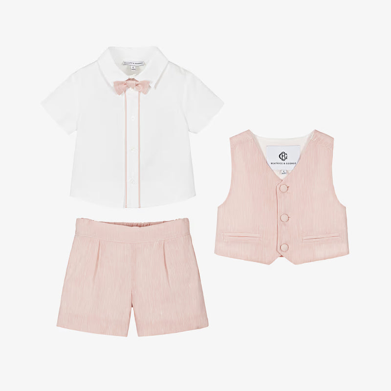 Boys Pink  Waistcoat & Shorts Suit ( EUC 3T)