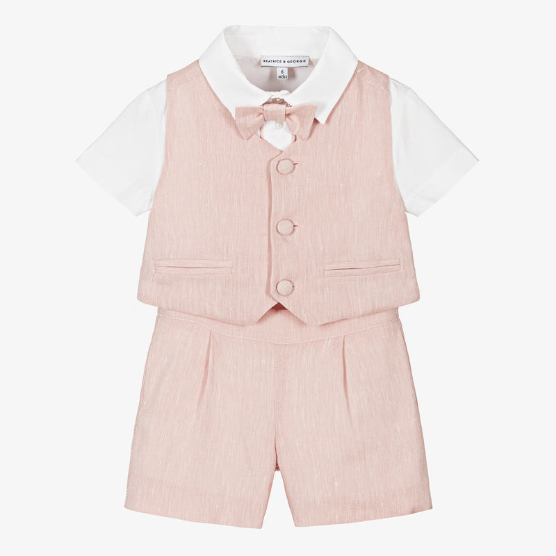 Boys Pink  Waistcoat & Shorts Suit ( EUC 3T)