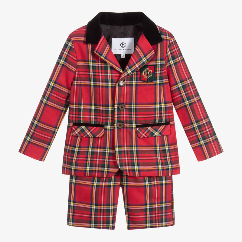 Boys Tartan Res Shorts Ensemble (3T) EUC