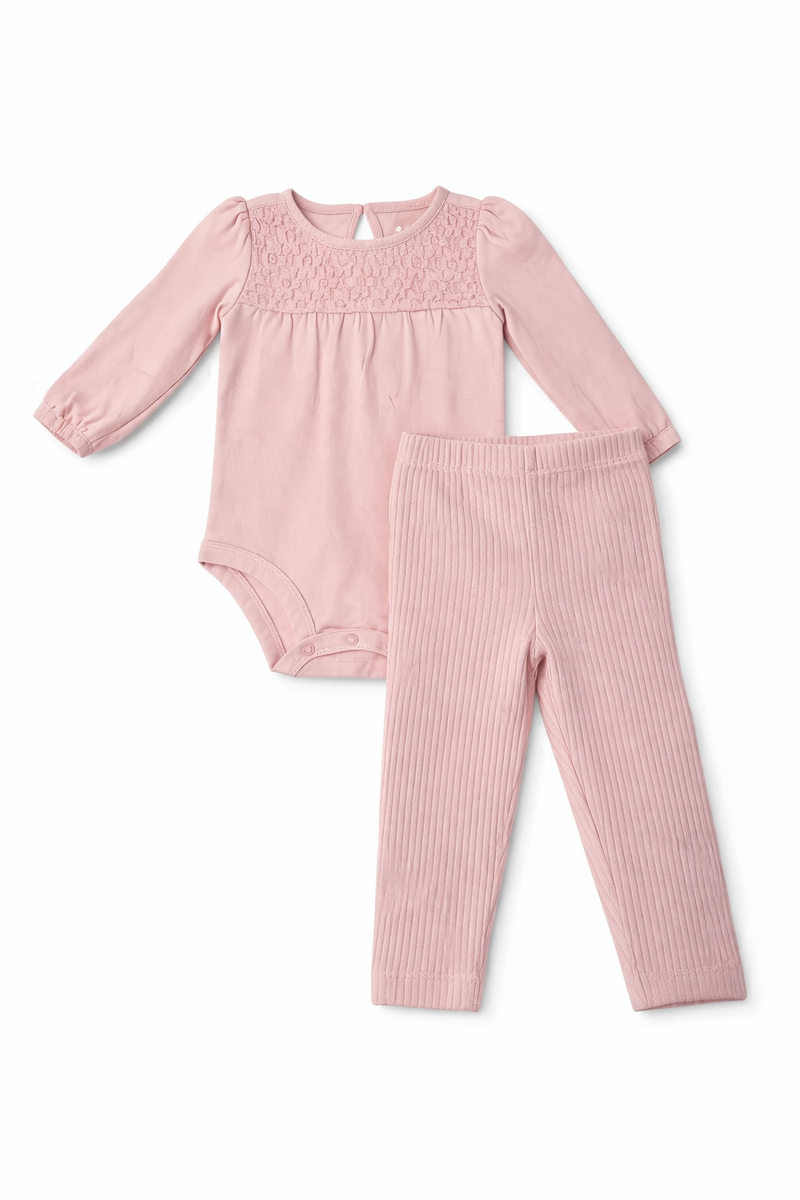 Baby Girl 2-Piece Bodysuit Pant Set - Pink (9M) EUC