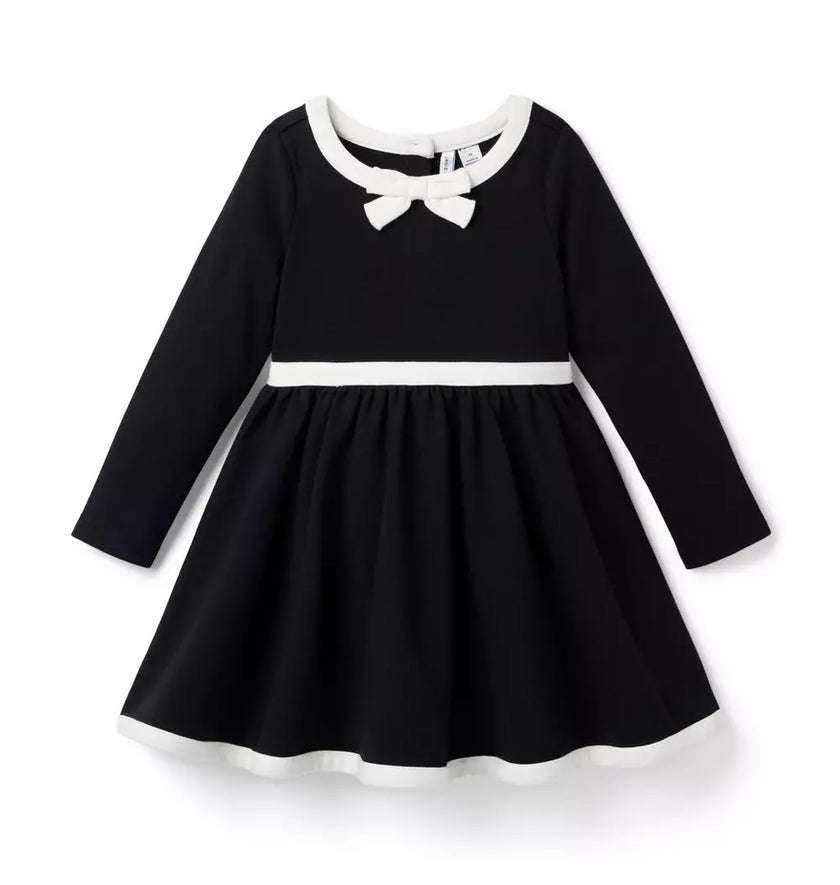 Bow Ponte Black Dress (Size 12-18M) NWT