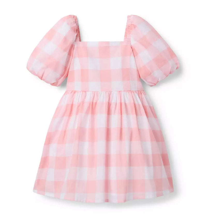Gingham Puff Sleeve Dress Pink (EUC 12-18M)