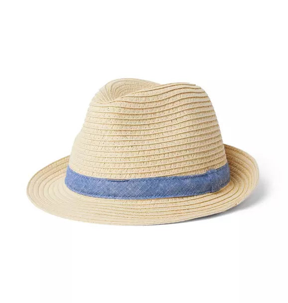 Boys Straw Fedora (Size 12-24) EUC