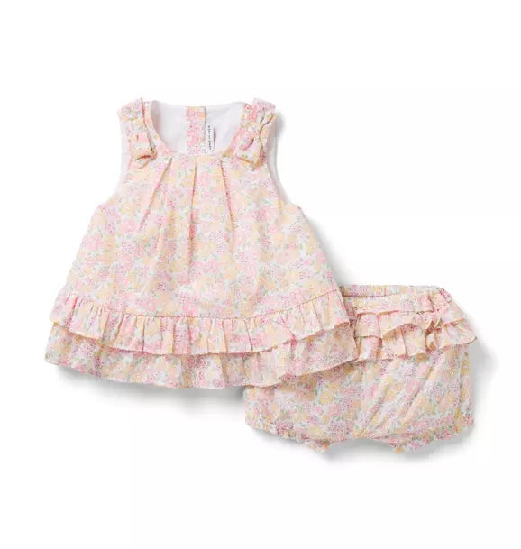 Seashell Pink Disty Floral and Bloomers (Size 18-24M) EUC