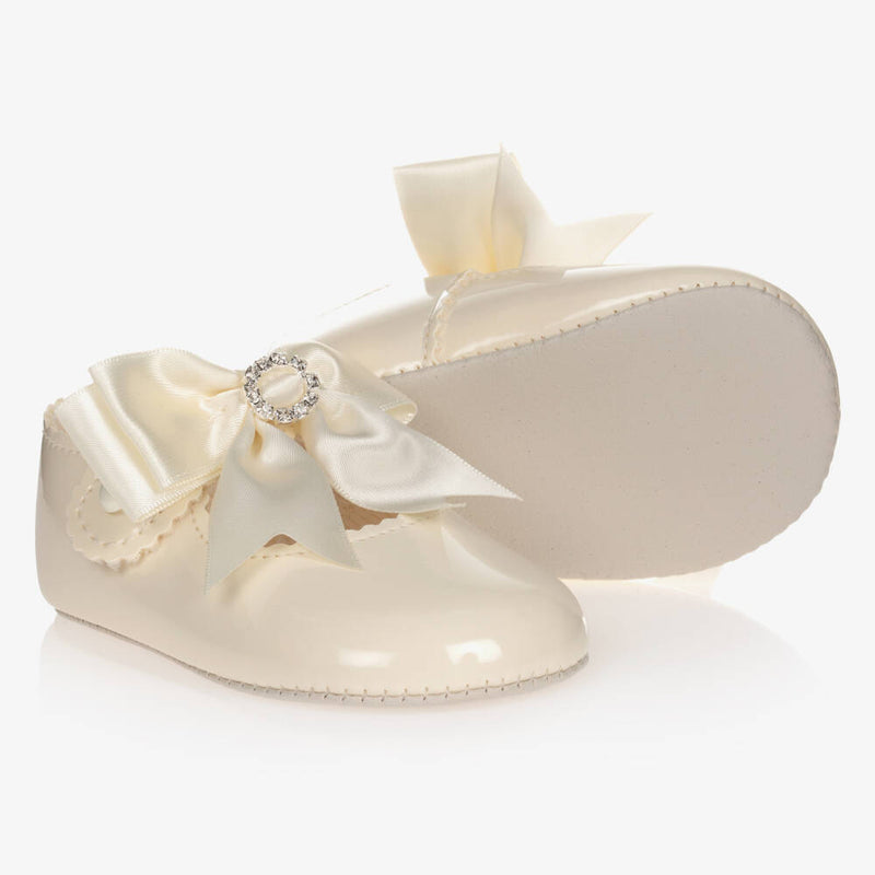 Baby Girls Ivory & Pink Patent Pre-Walker Shoes with Bow (Size 9-12M) EUC
