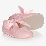 Baby Girls Ivory & Pink Patent Pre-Walker Shoes with Bow (Size 9-12M) EUC