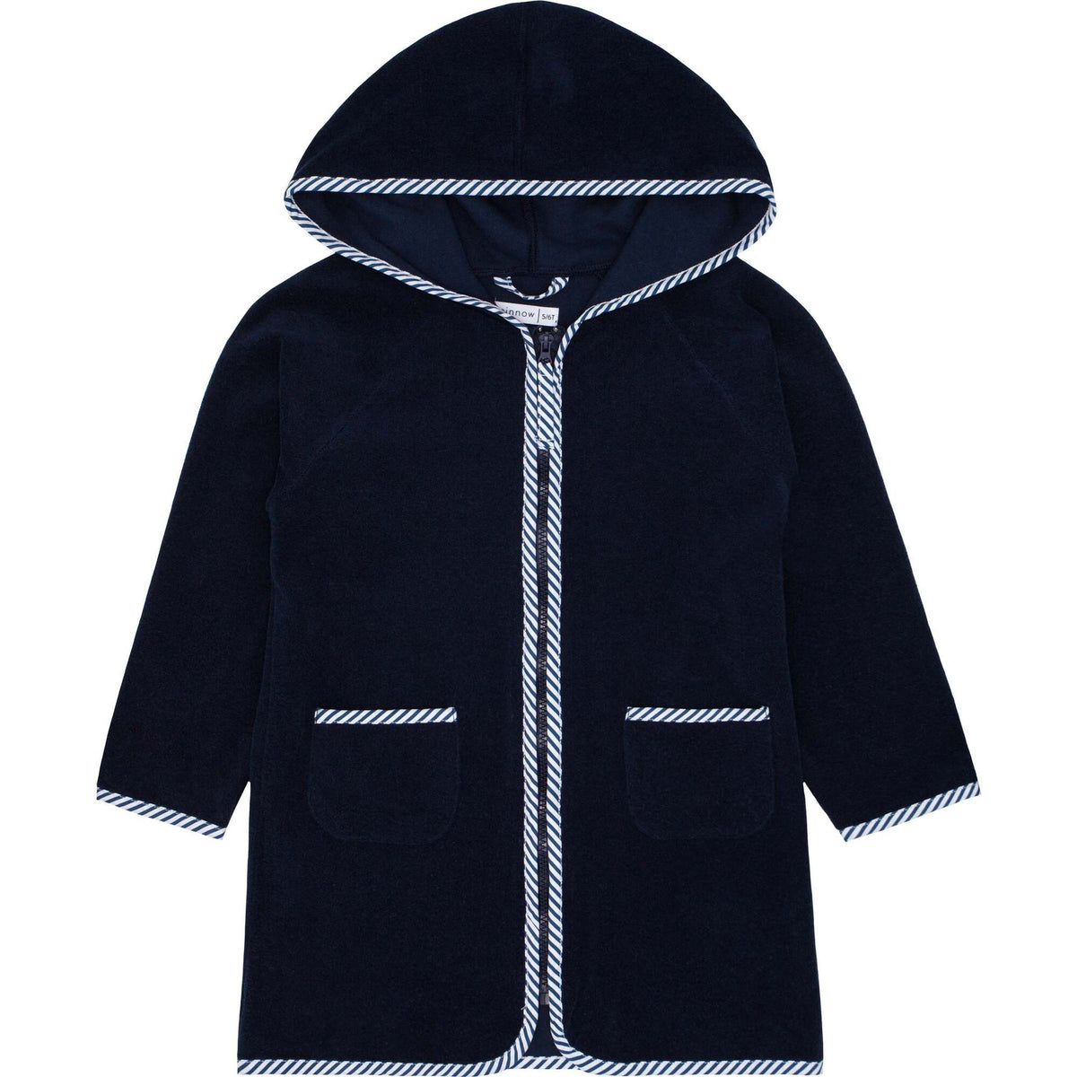 French Terry Hooded Cover up, White & Navy (1T) EUC