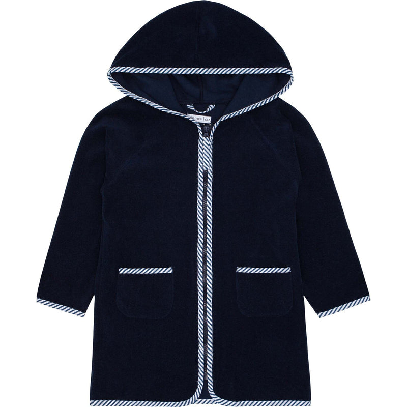 French Terry Hooded Cover up, White & Navy (1T) EUC