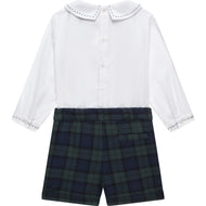 Little Rupert Set, White & Navy Tartan (3T) EUC