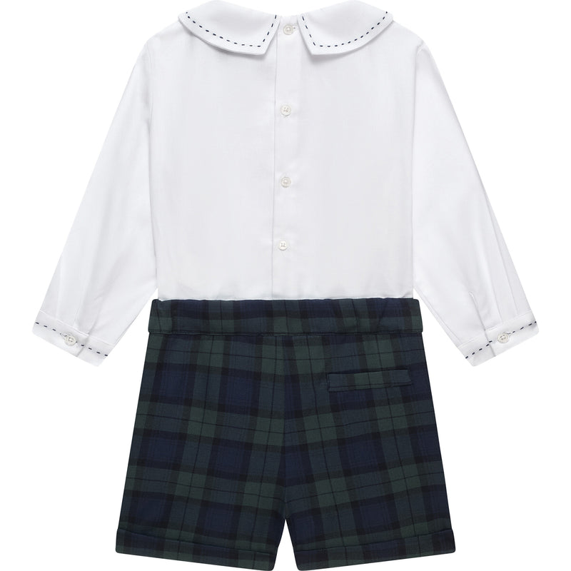 Little Rupert Set, White & Navy Tartan (3T) EUC