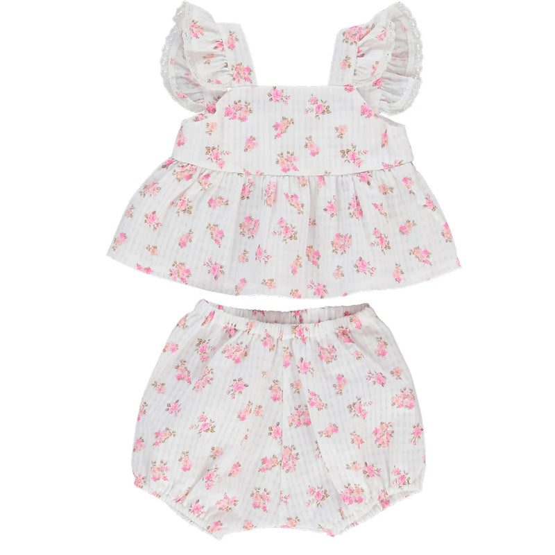 Bebe Organic Pink White Floral Ruffle Trim Dress (12M) NWT