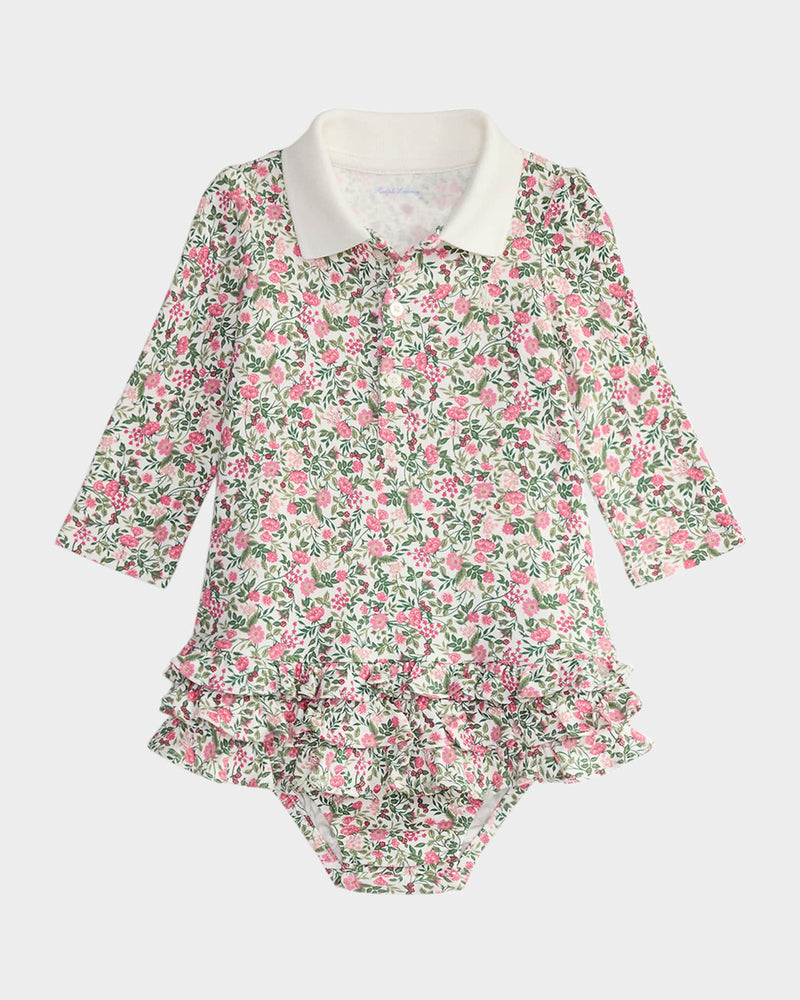 Floral Interlock Knit Long-Sleeve Polo Dress & Bloomers (EUC 18M)