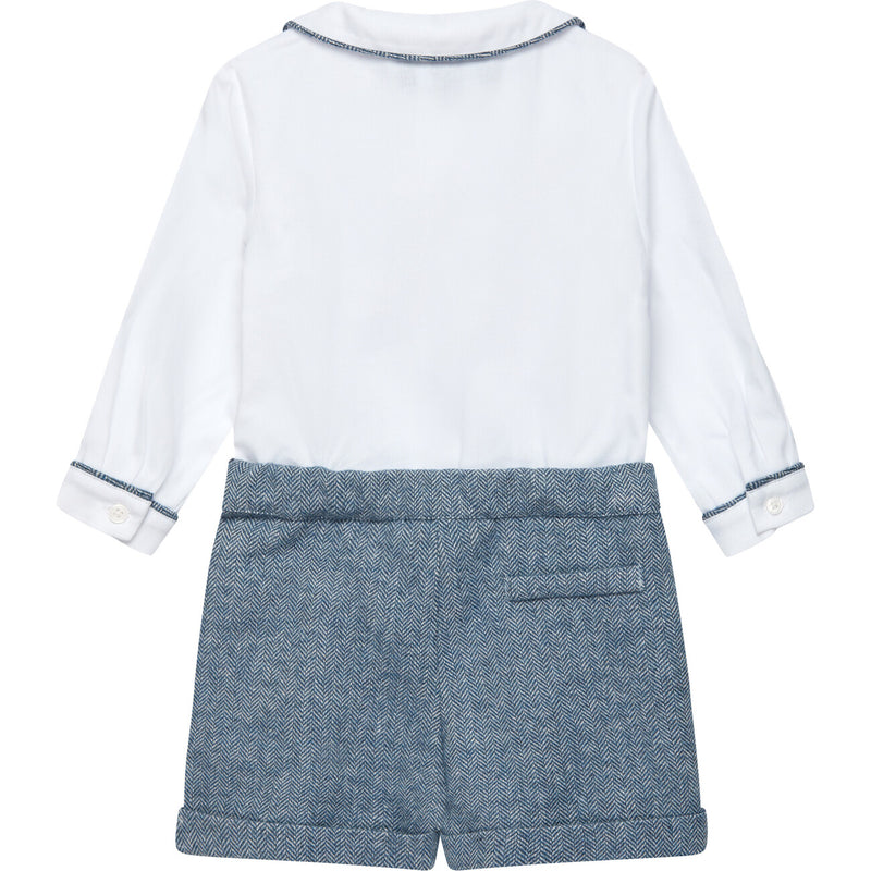 Rupert Smocked Set, White & Blue Herringbone (NWT 3T)