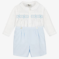 Boys Blue & White Hand-Smocked Buster Suit (3T) NWT