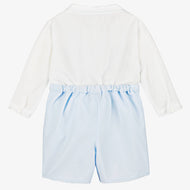 Boys Blue & White Hand-Smocked Buster Suit (3T) NWT