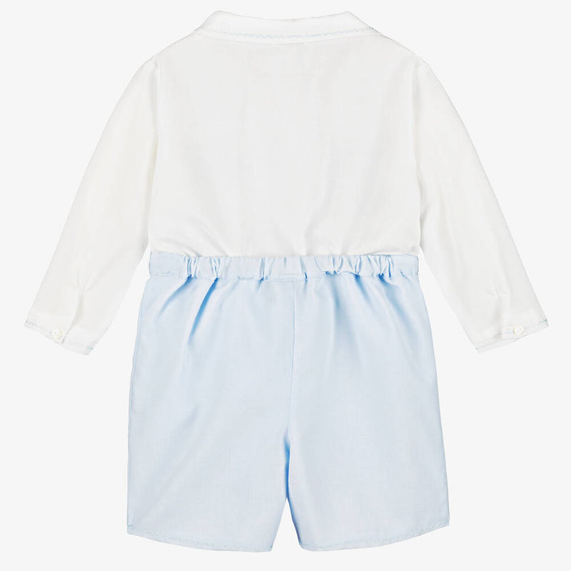 Boys Blue & White Hand-Smocked Buster Suit (3T) NWT