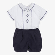Boys White & Navy Blue Shorts Set - (3T) NWT