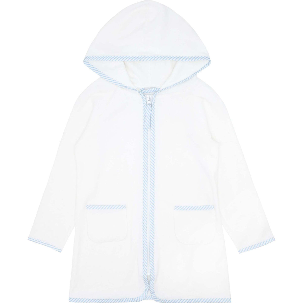 French Terry Hooded Cover up, White & Navy (1T) EUC