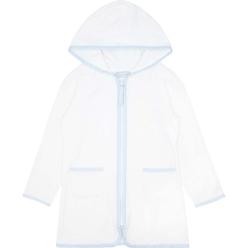 French Terry Hooded Cover up, White & Navy (1T) EUC