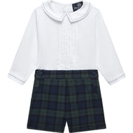 Little Rupert Set, White & Navy Tartan (3T) EUC